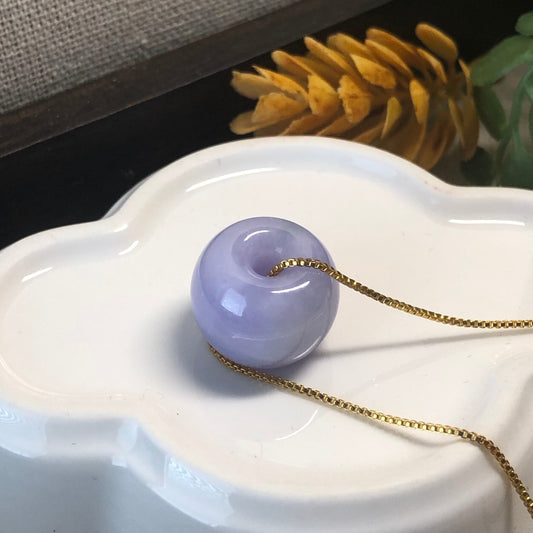 16.9mm Jadeite Jade Barrel Lavender Pendant Bead 925 necklace