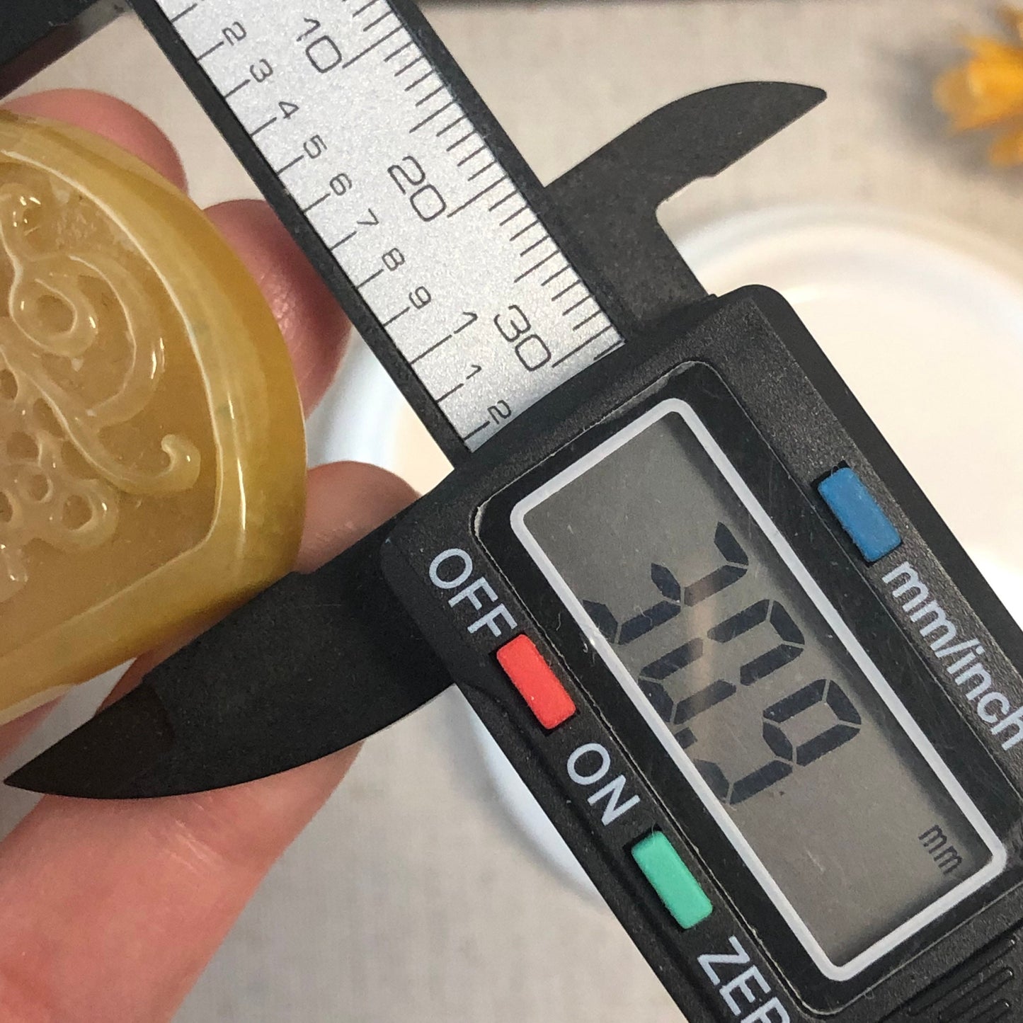 35.8mm Icy Yellow Carved Asian Characters Ruyi Jade Jadeite Pendant