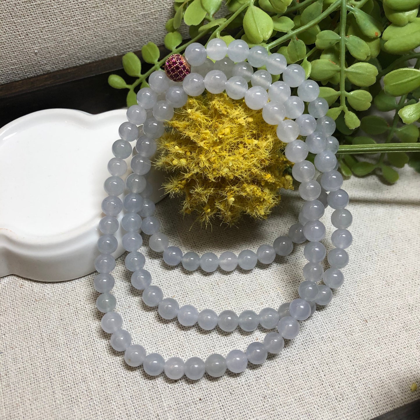 6.5 mm Grade A Icy Light Blue Jadeite Jade Bead Bracelet Necklace 6.5 mm x 108 pcs.