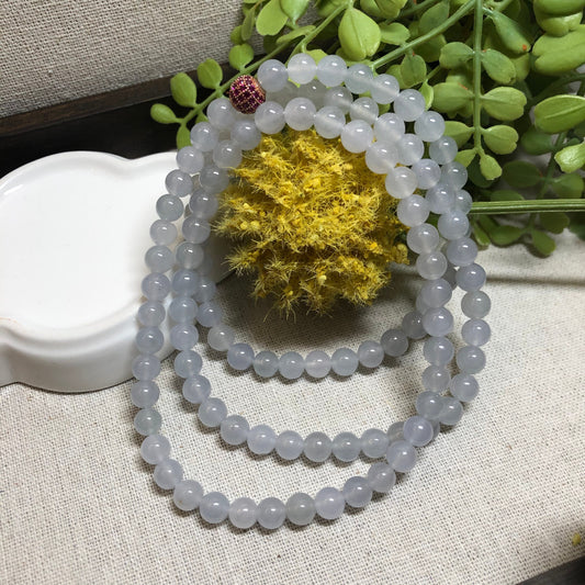 6.5 mm Grade A Icy Light Blue Jadeite Jade Bead Bracelet Necklace 6.5 mm x 108 pcs.