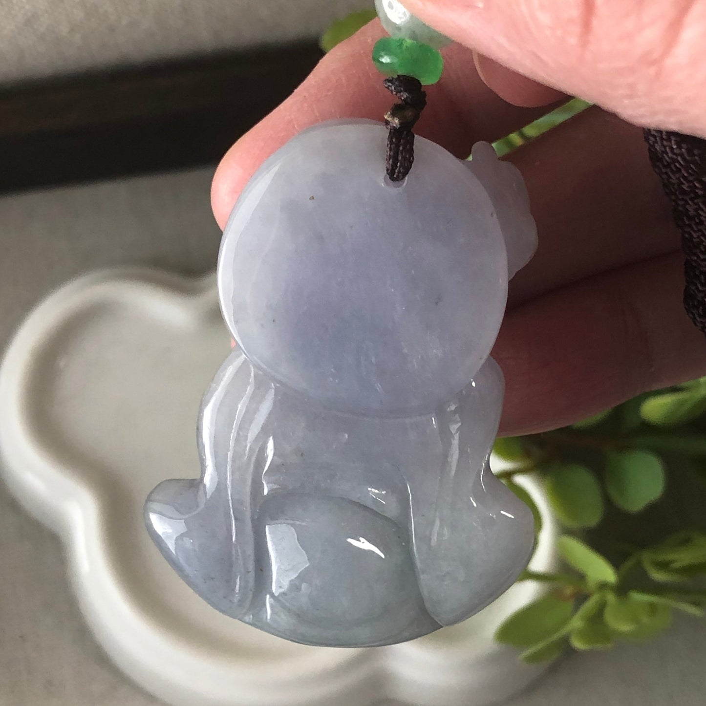 46.4mm Grade A Icy Light Lavender Fine Longevity God Jadeite Jade Carved Pendant