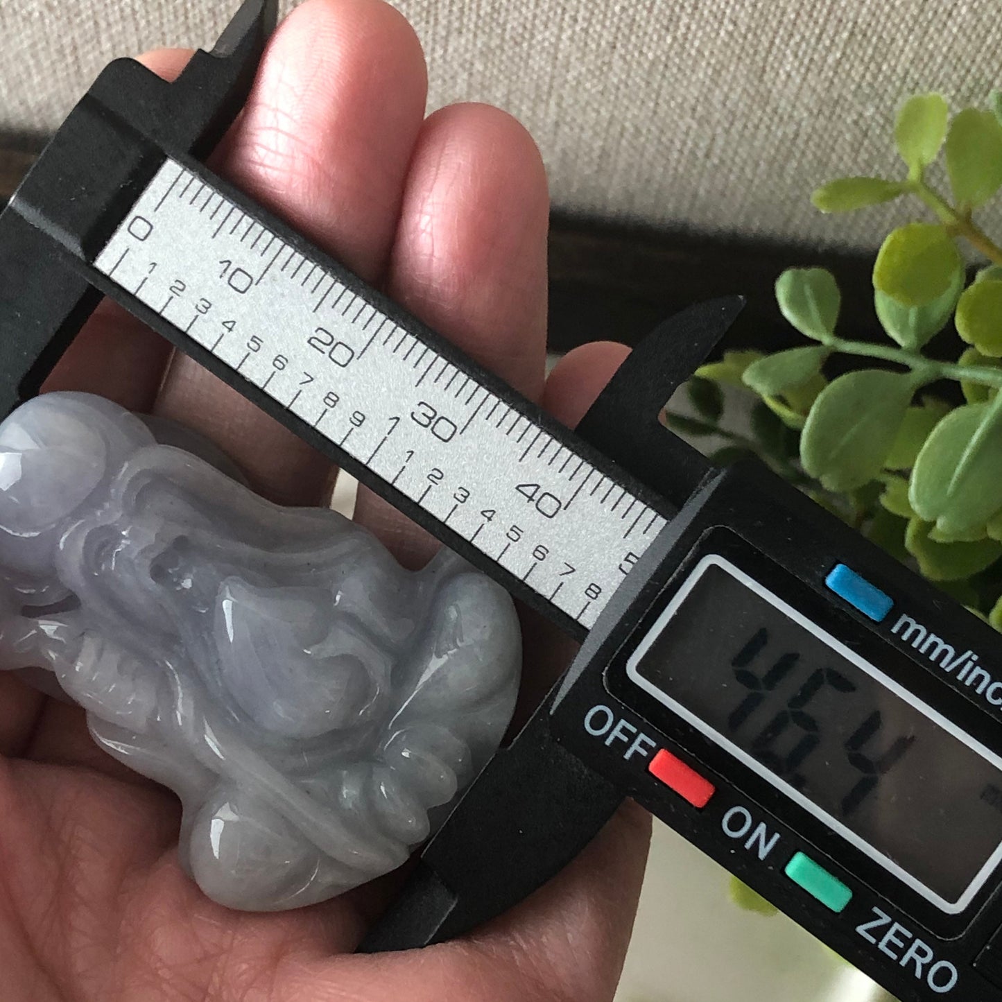 46.4mm Grade A Icy Light Lavender Fine Longevity God Jadeite Jade Carved Pendant