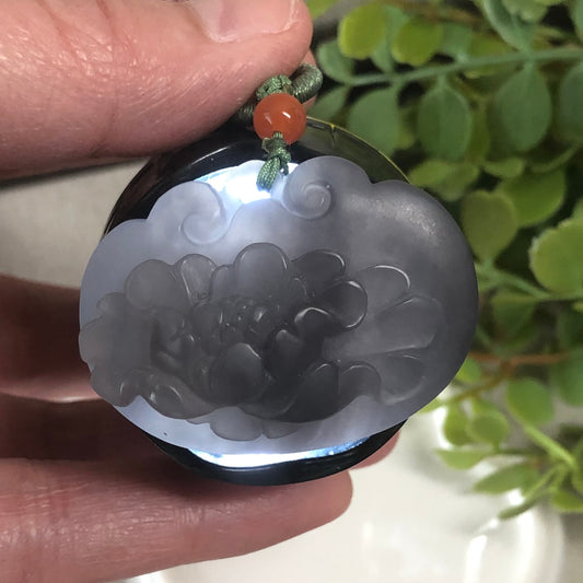 39.7 mm Grade A Hetian Nephrite Jade Imperial Lavender Carved Flower Pendant