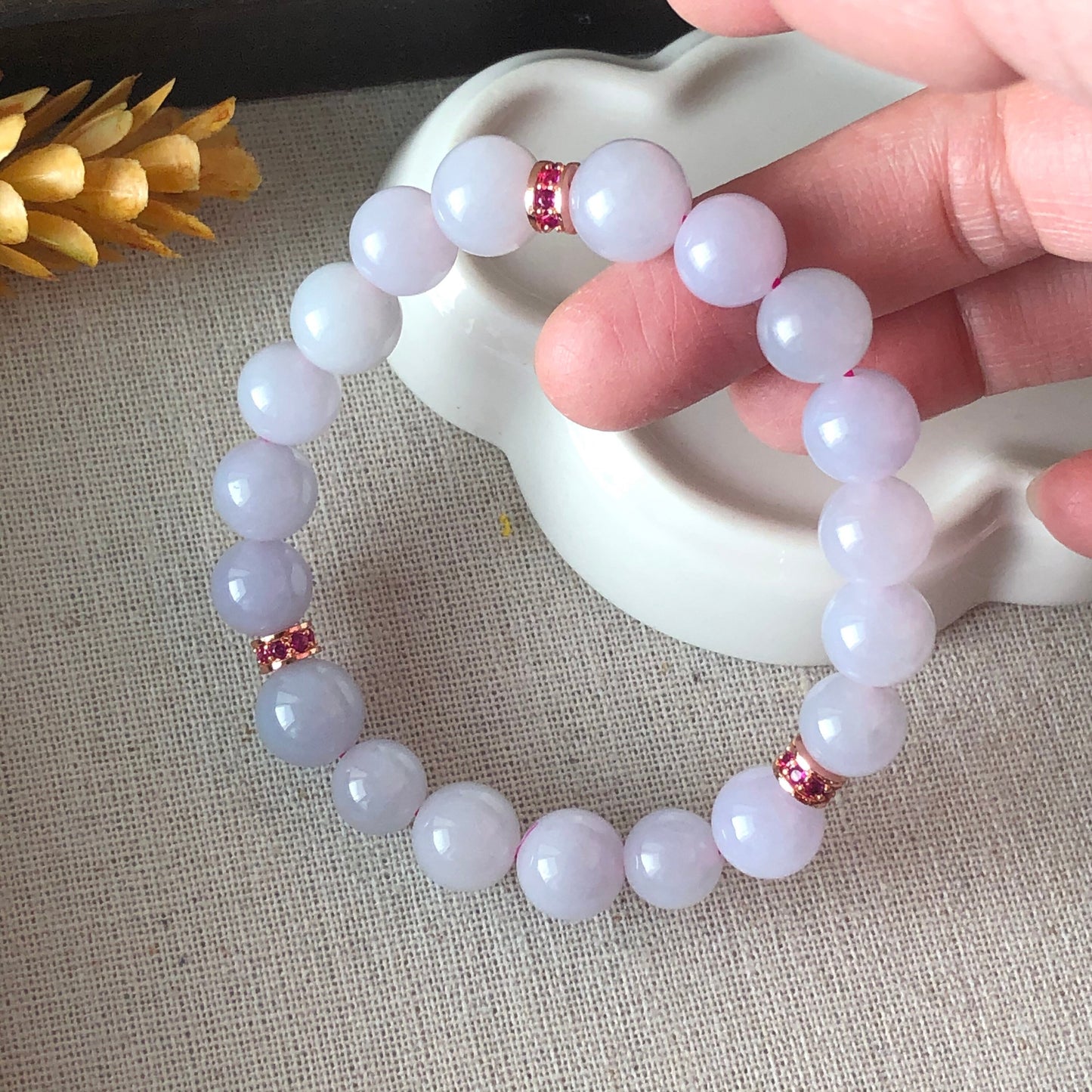 9-10 mm Icy Light Pink Lavender Jade Jadeite Bead Bracelet 19pcs