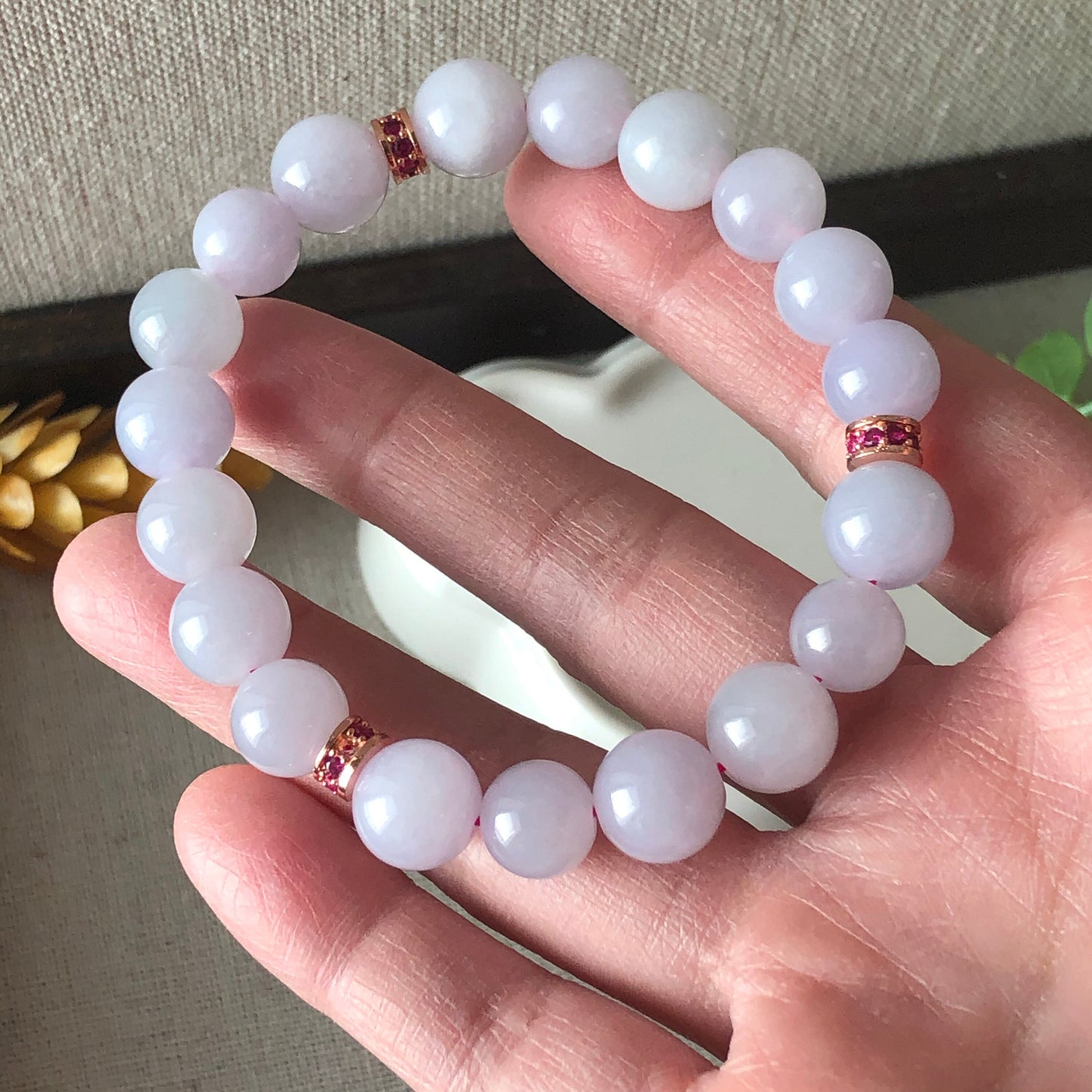 9-10 mm Icy Light Pink Lavender Jade Jadeite Bead Bracelet 19pcs