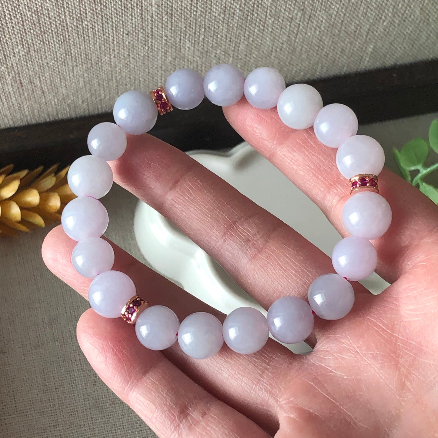 9-10 mm Icy Light Pink Lavender Jade Jadeite Bead Bracelet 19pcs