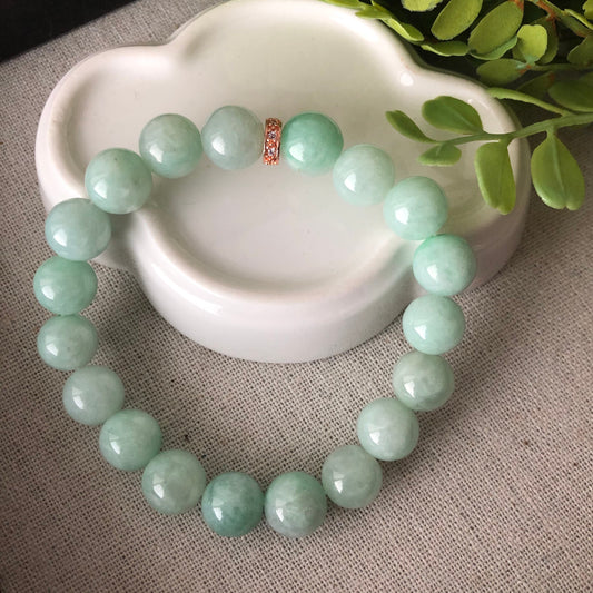 10mm Jade Jadeite Green Round Bead Bracelet 19pcs.