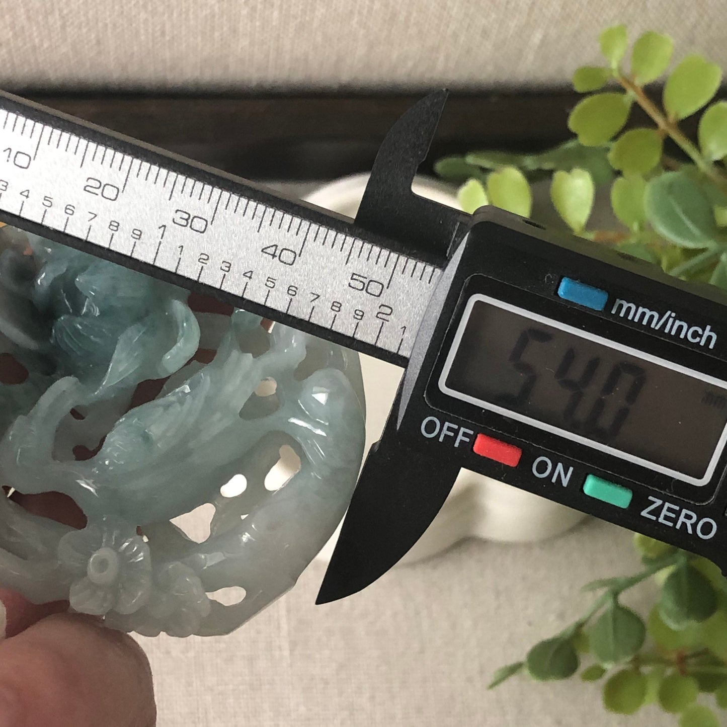 54mm Jadeite Jade Green 3D Carved Bird of Paradise Flowers Pendant RARE