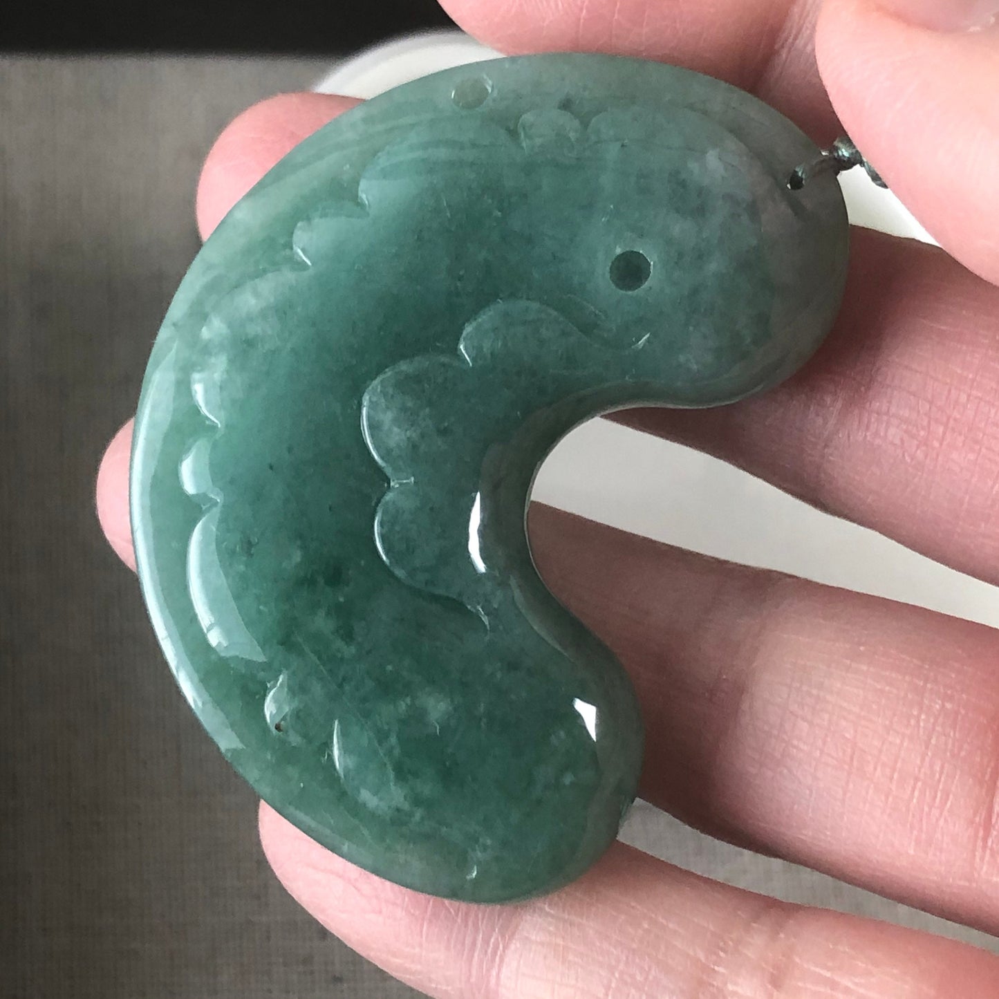 Jadeite Jade Green Carved Double Koi Fish Pendant