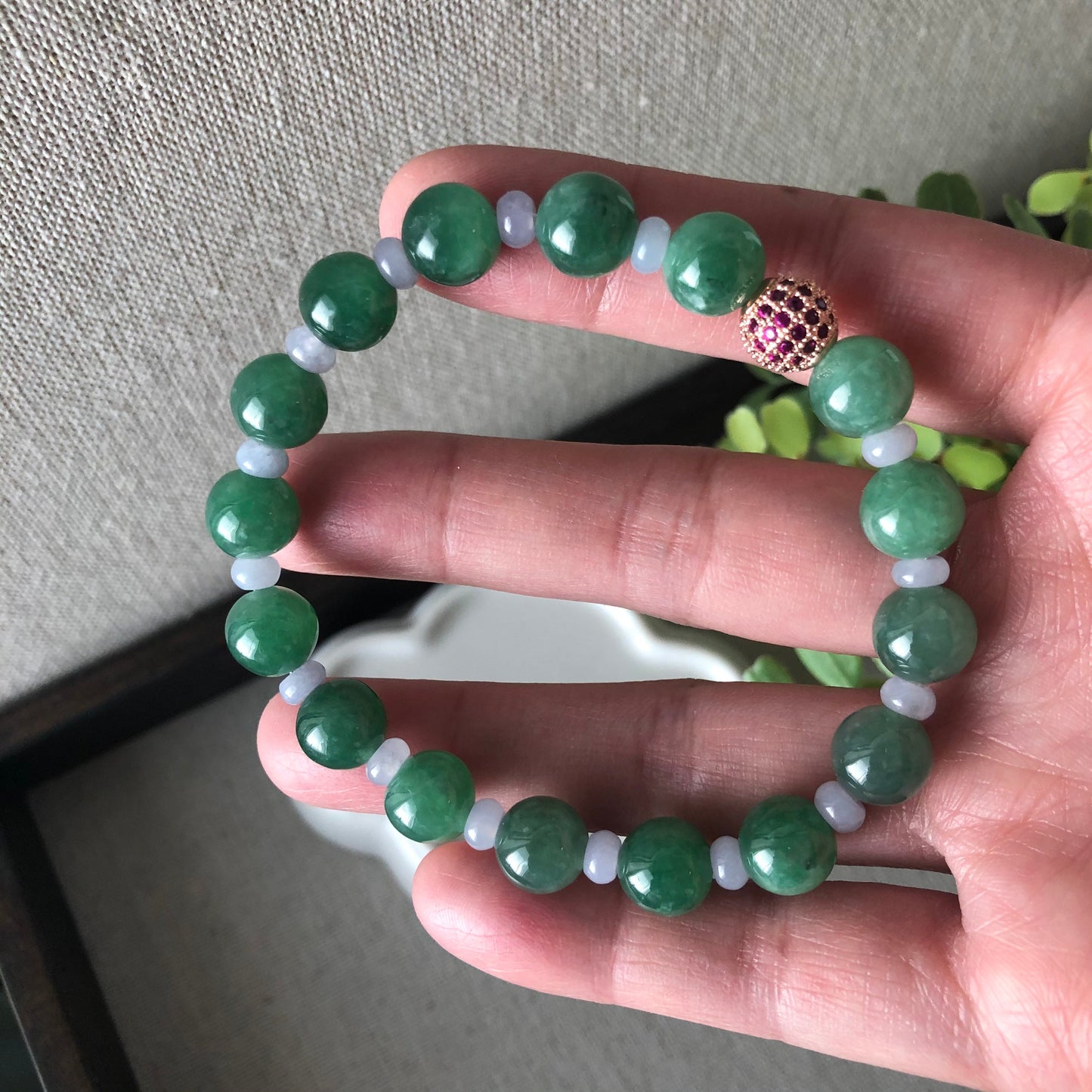 8.8 mm Jadeite Jade Icy Green Flat Bead Bracelet 19pcs.