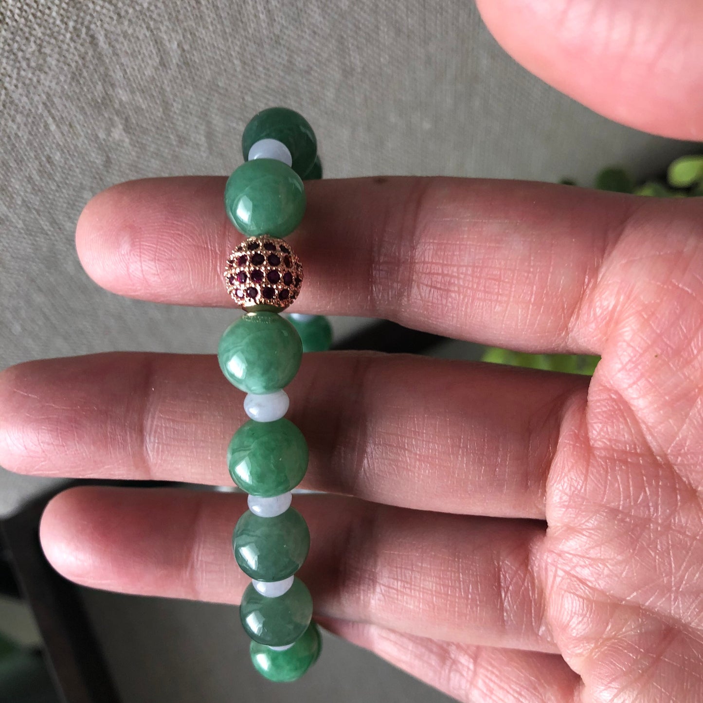 8.8 mm Jadeite Jade Icy Green Flat Bead Bracelet 19pcs.