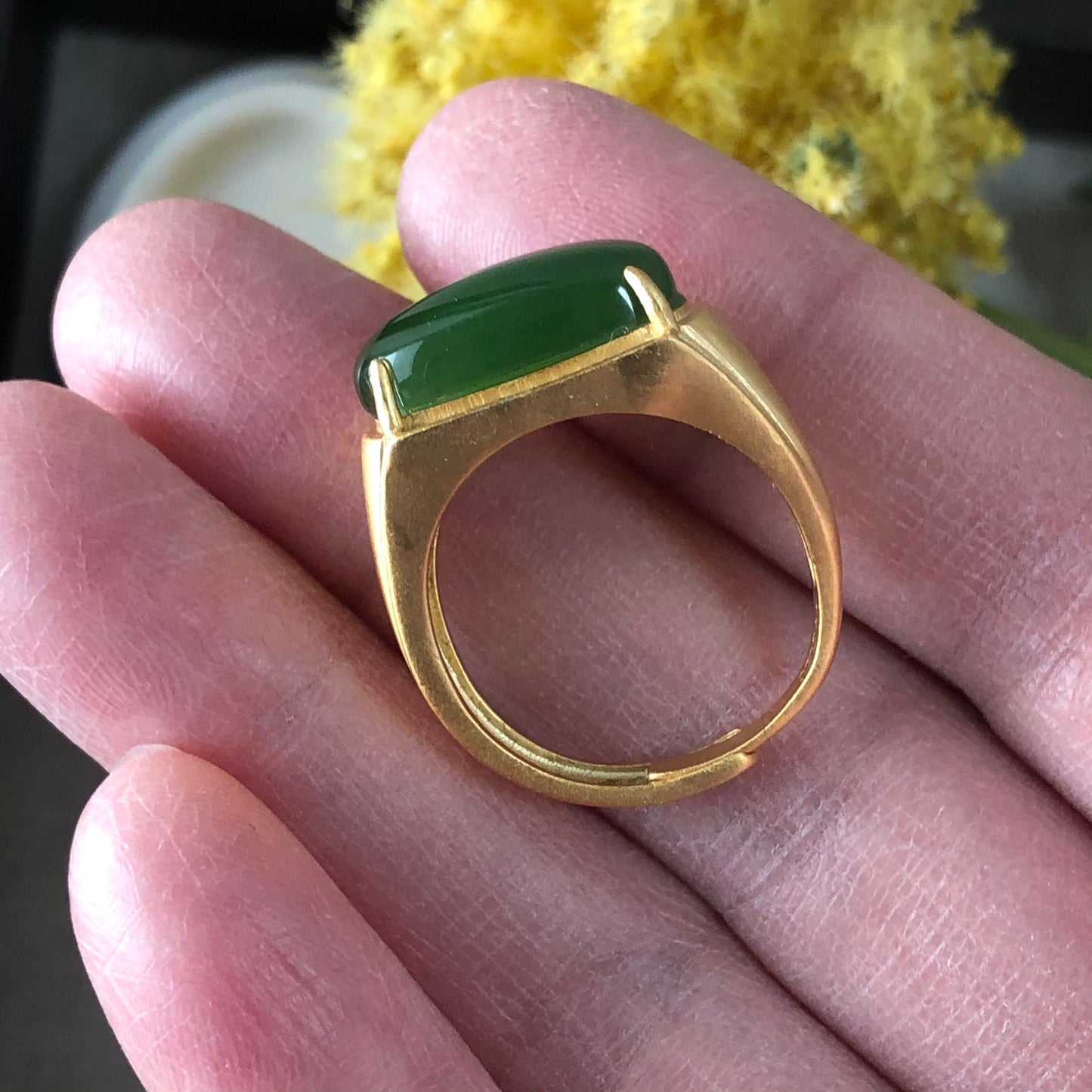 NEW Grade A Green Horse Eye Hetian Jade Ring 925S sterling gold silver One Size