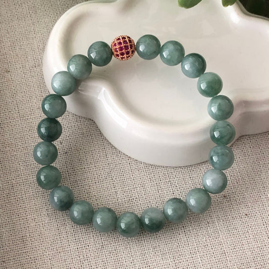 SALE：8mm Jadeite Jade Green Float Flowers Bead Bracelet 20pcs