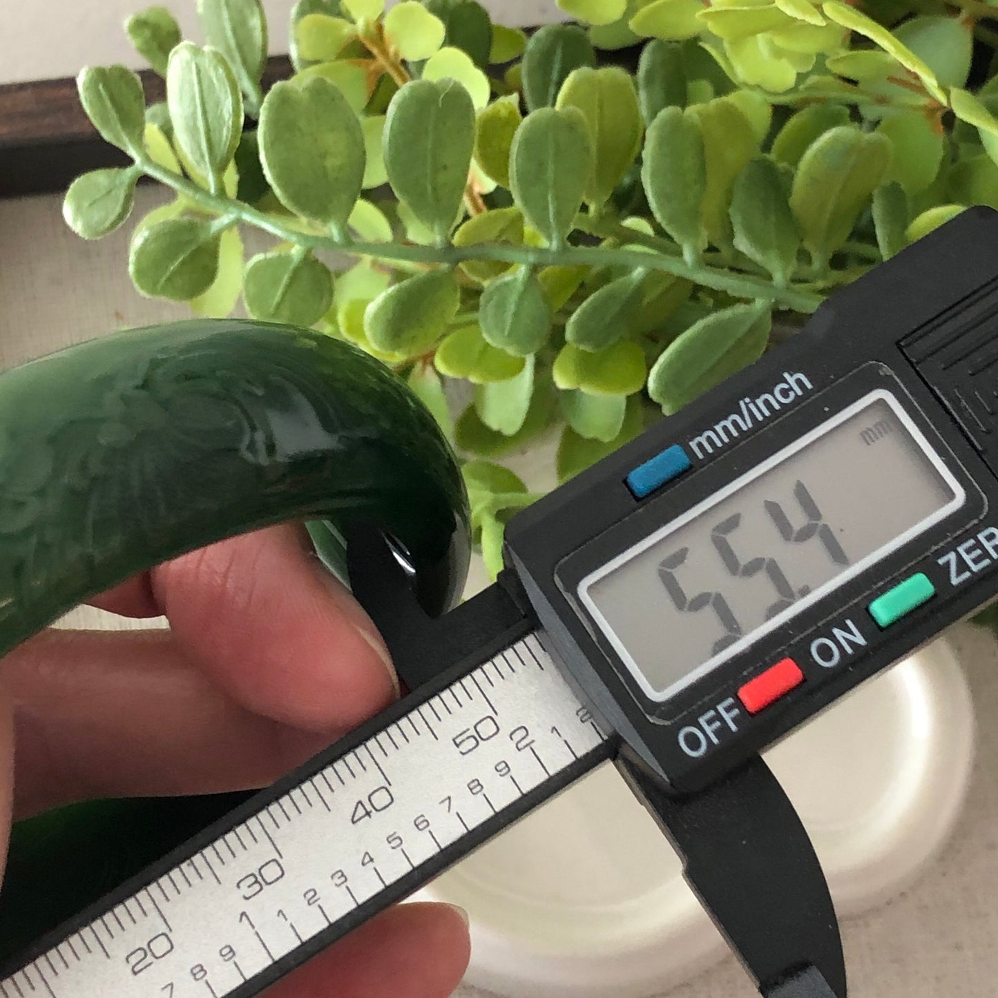 55mm Hetian Jade Imperial Green Embossed Flowers Bangle Collectors Item