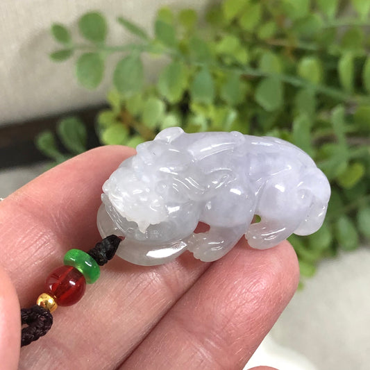 37 mm Grade Icy Light Lavender Jadeite Jade Carved Pixiu Pendant