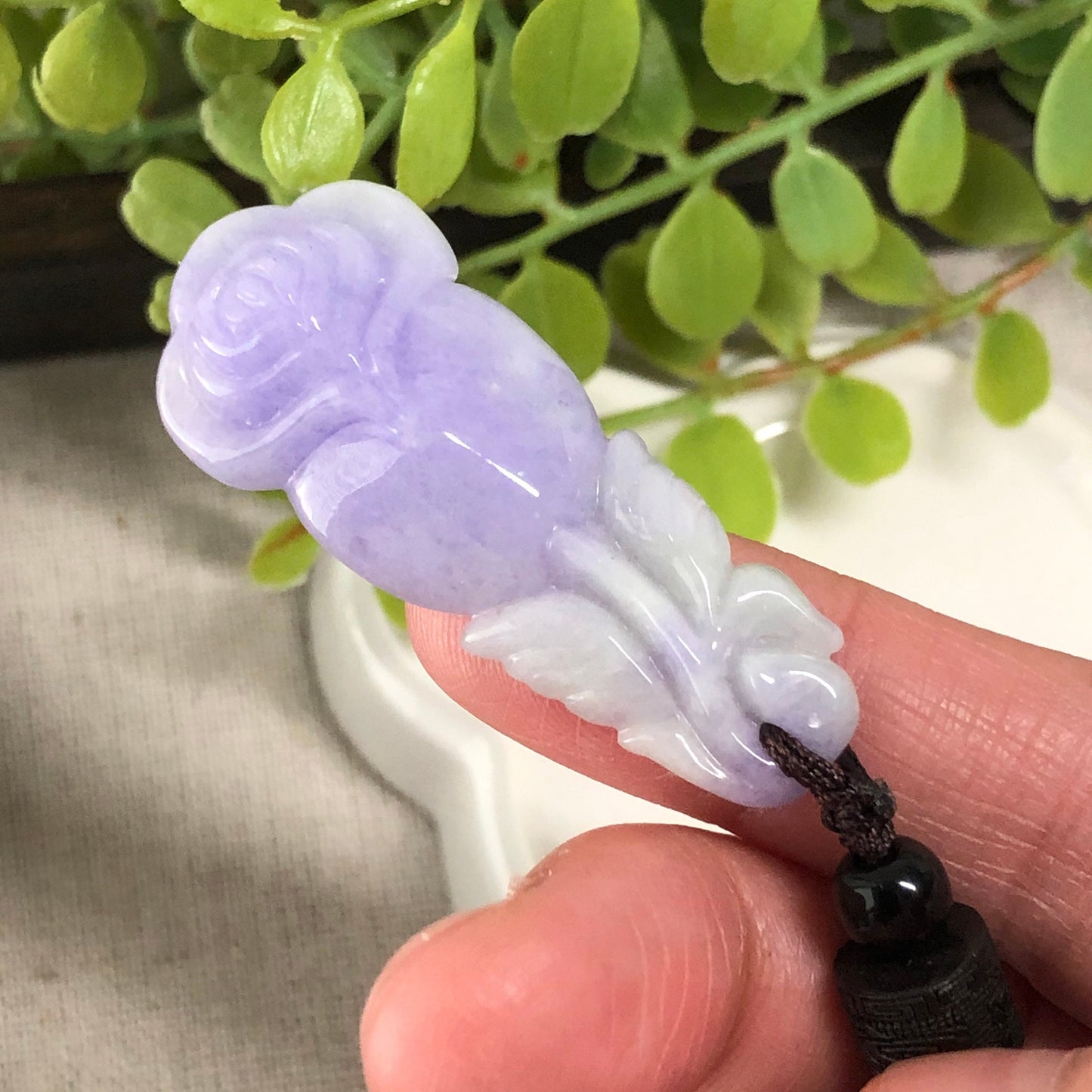 47.2mm Jadeite Jade Lavender Gradient Carved Flower Pendant