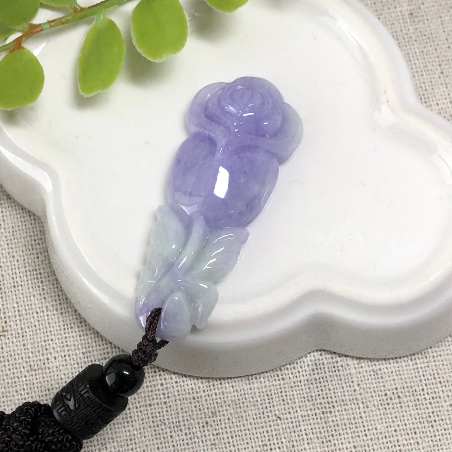 47.2mm Jadeite Jade Lavender Gradient Carved Flower Pendant