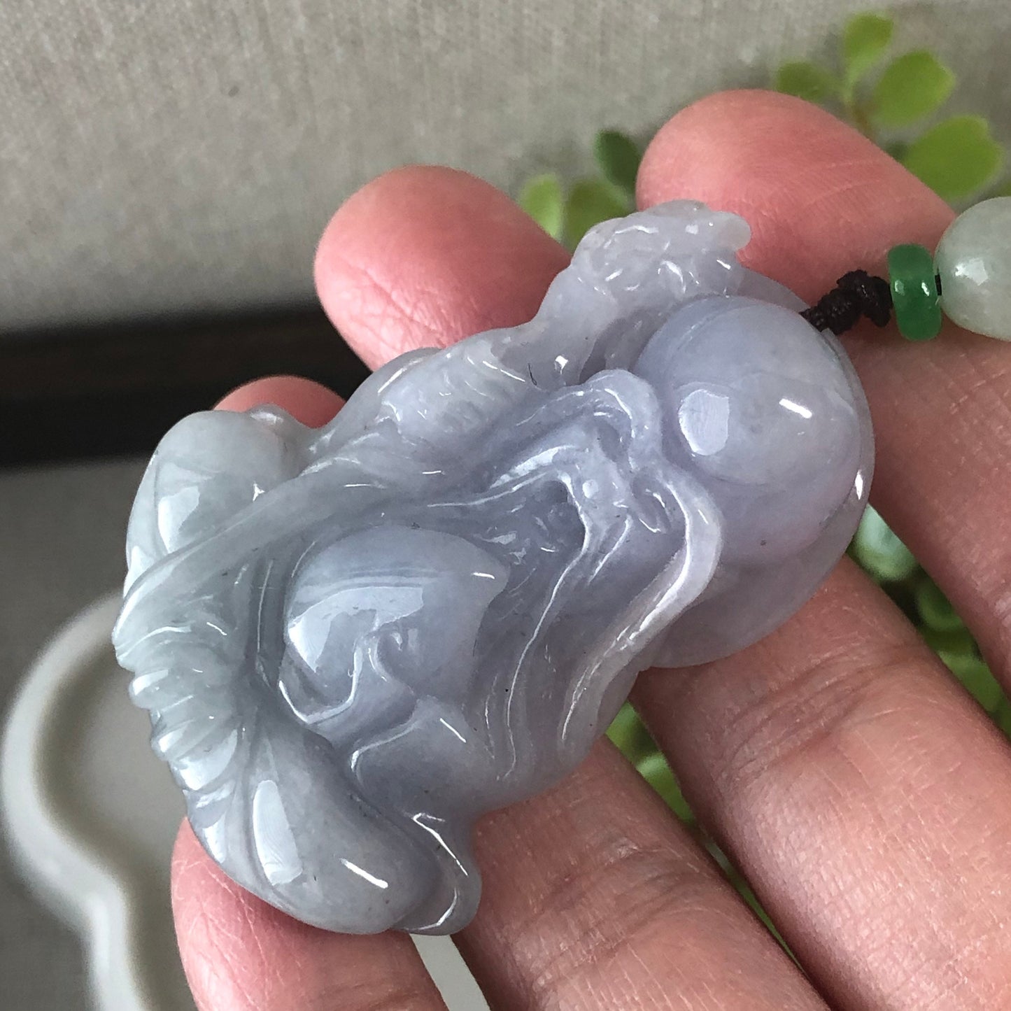 46.4mm Grade A Icy Light Lavender Fine Longevity God Jadeite Jade Carved Pendant