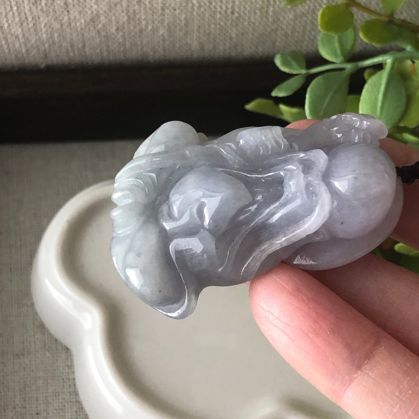 46.4mm Grade A Icy Light Lavender Fine Longevity God Jadeite Jade Carved Pendant