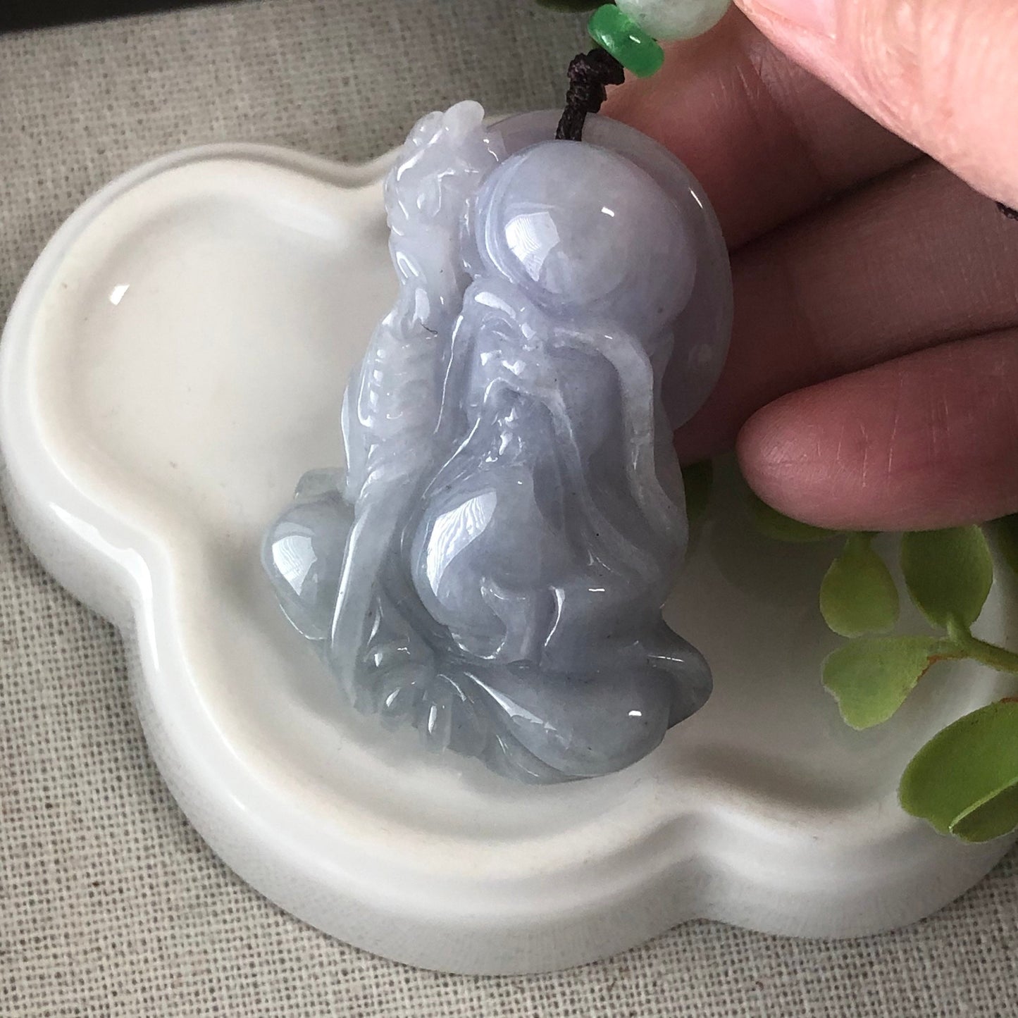 46.4mm Grade A Icy Light Lavender Fine Longevity God Jadeite Jade Carved Pendant