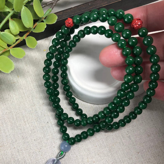 5.8 mm Jadeite Jade Imperial Green Round Bead Bracelet Necklace 108pcs.