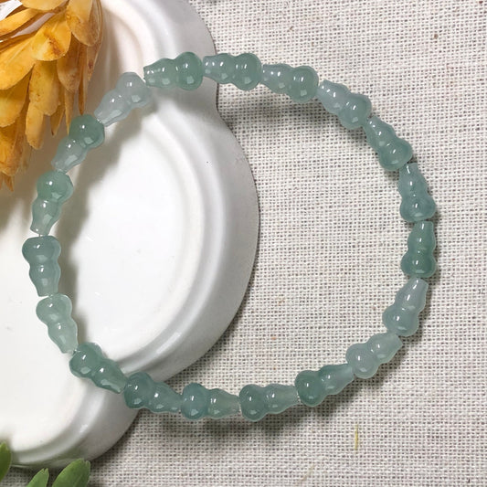 9.8mm Icy Sky Blue Jadeite Jade Gourd Bead Bracelet 19 pcs. RARE