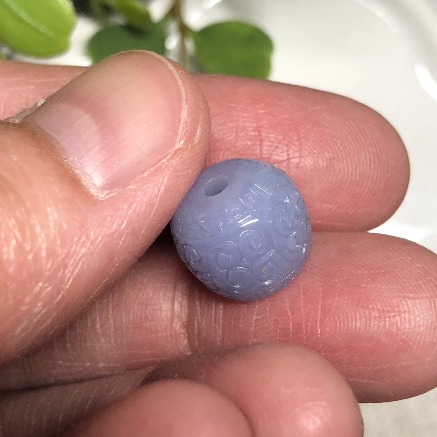 11.5mm Jadeite Jade Lavender Carved Bead Charm Pendant