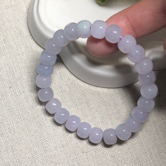 8.3 mm Jadeite Jade Icy Tint Lavender Long Bead Bracelet 25pcs. RARE