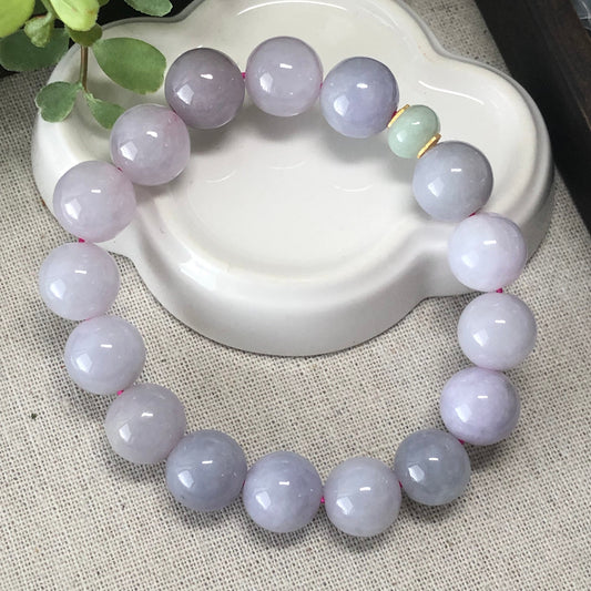 13 mm Jadeite Jade Asst Lavender Bead Bracelet 16pcs. RARE