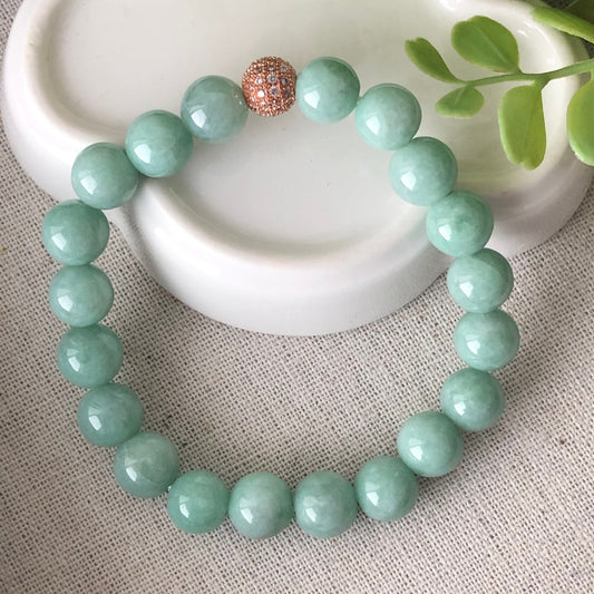 9mm Jade Jadeite Green Round Bead Bracelet 20pcs.