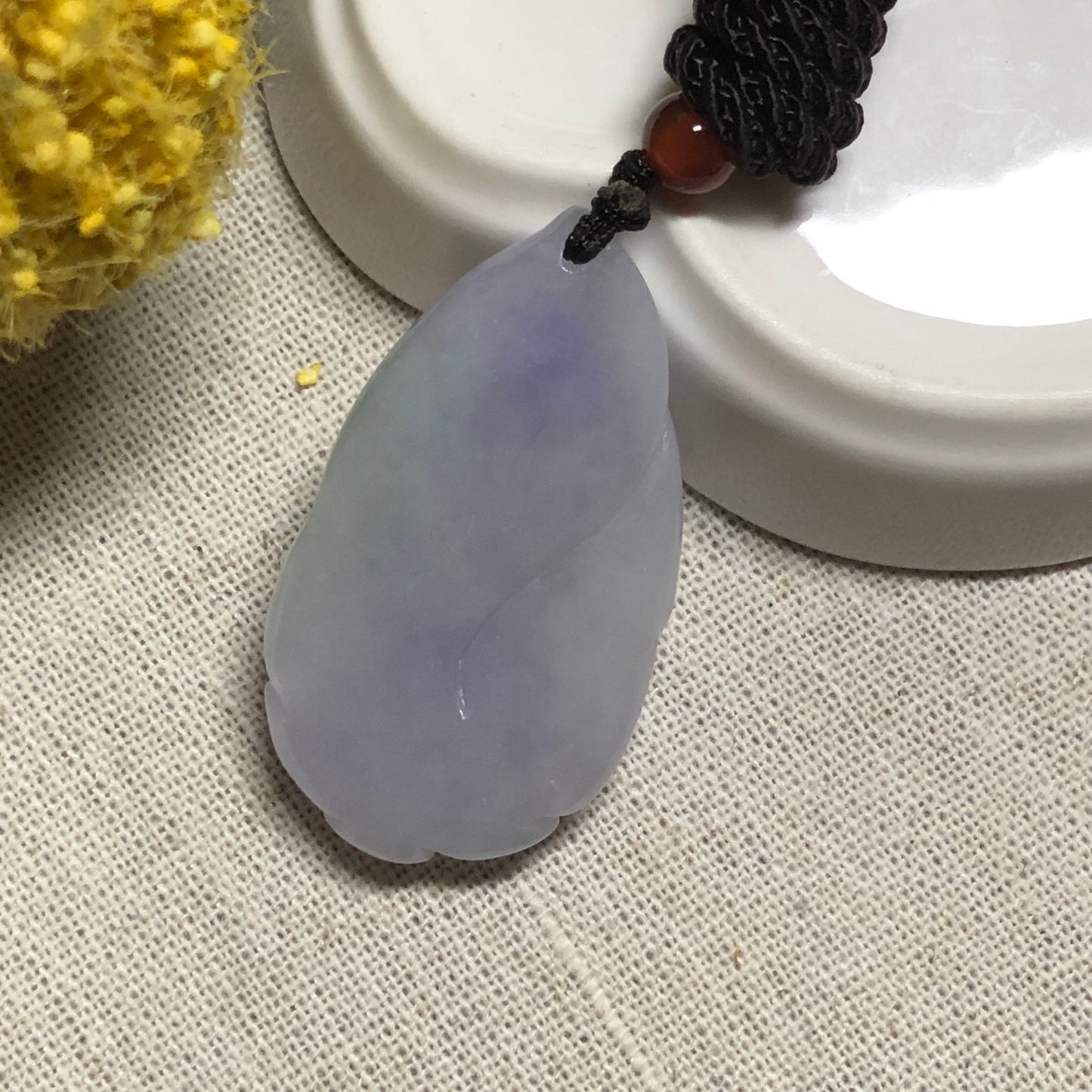 41.9 mm Jadeite Jade Lavender Green 3D Carved Petal Wudao Pendant