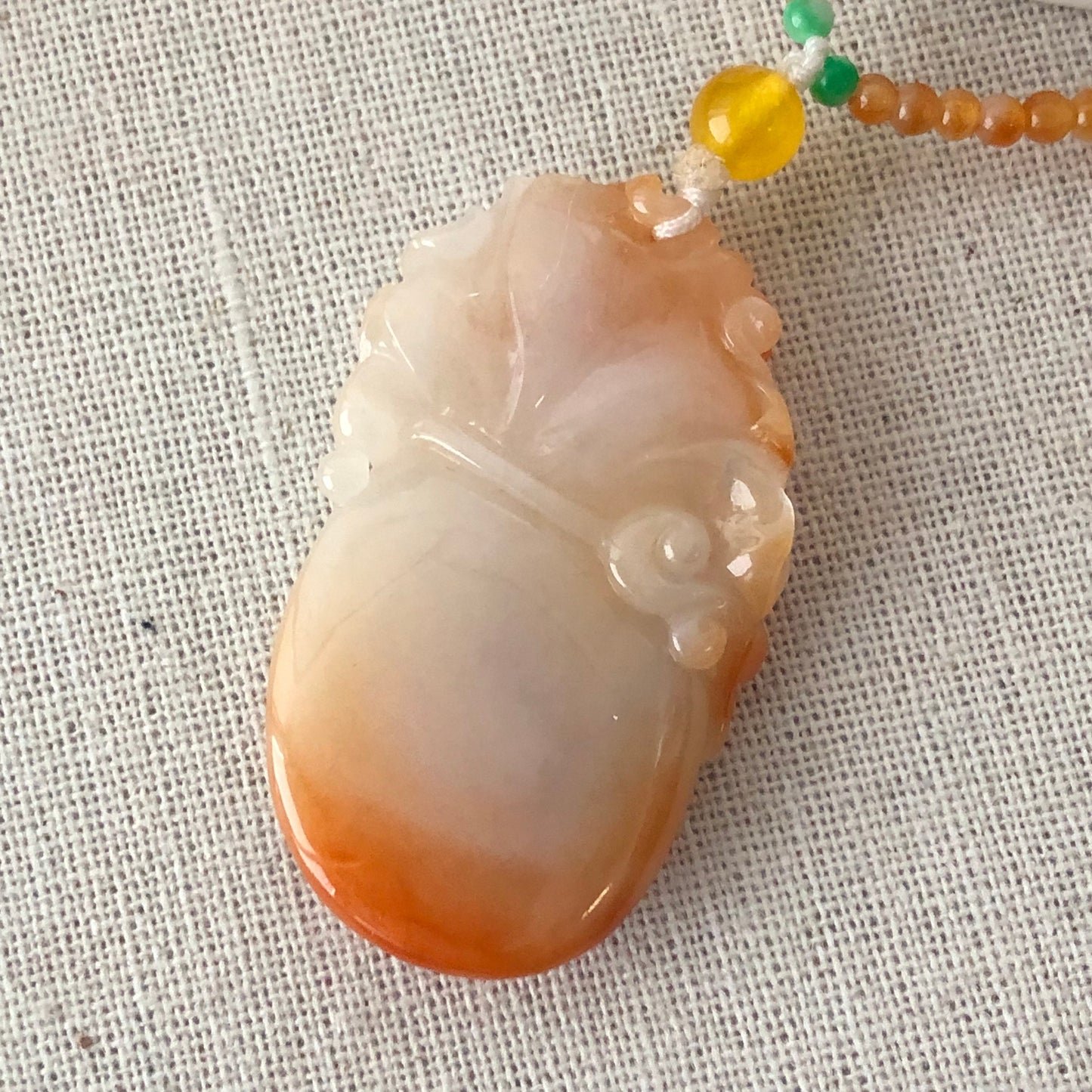 47.6 mm Jadeite Jade Moist  Icy Red Brown Carved Money Bag Pendant with icy necklace