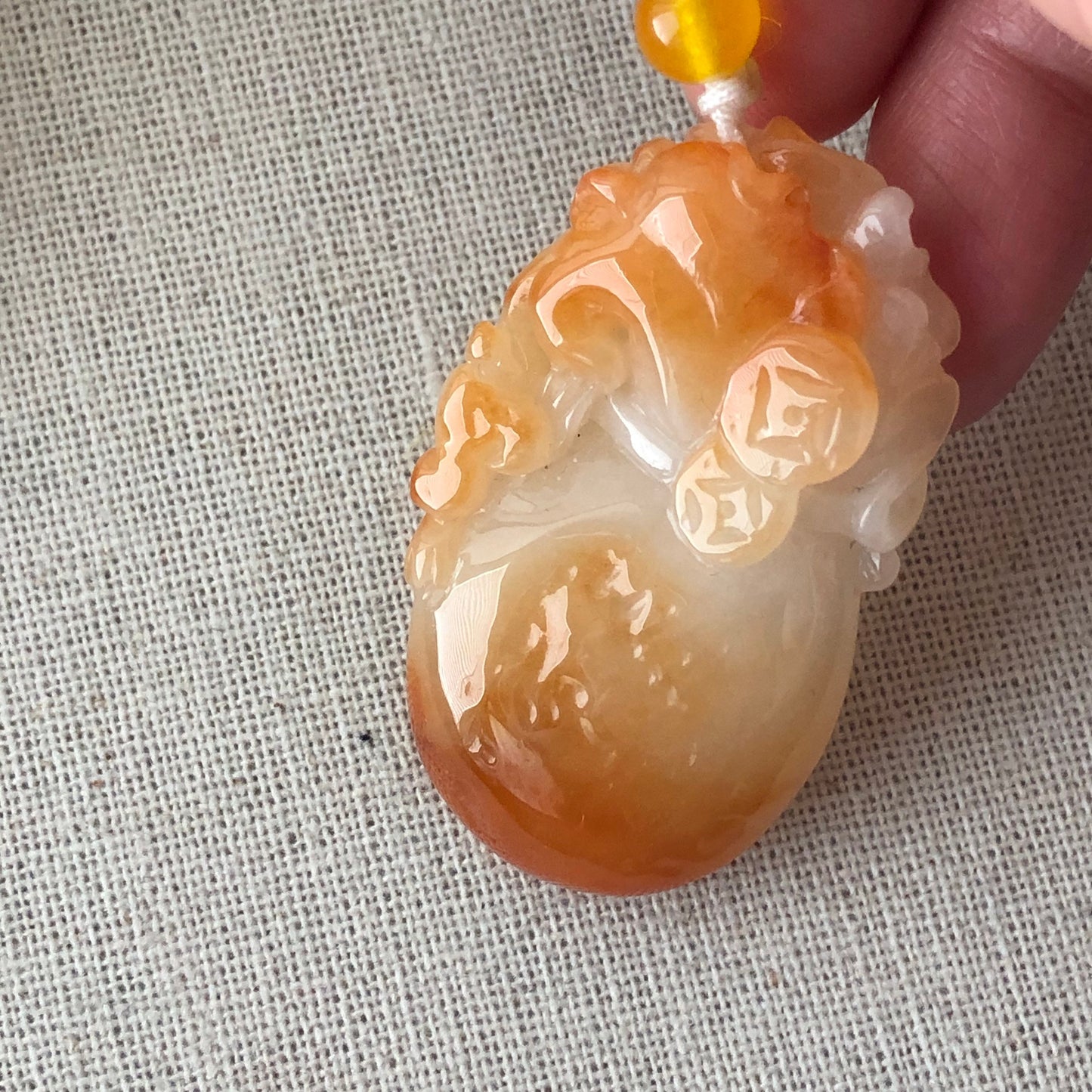 47.6 mm Jadeite Jade Moist  Icy Red Brown Carved Money Bag Pendant with icy necklace