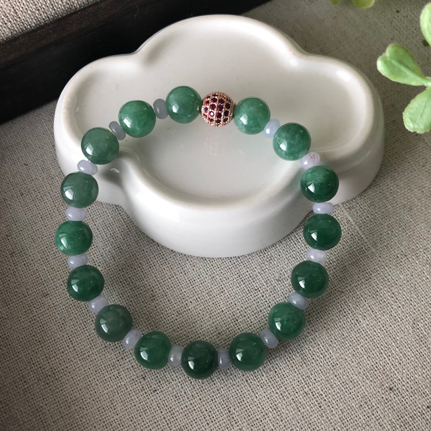 8.8 mm Jadeite Jade Icy Green Flat Bead Bracelet 19pcs.