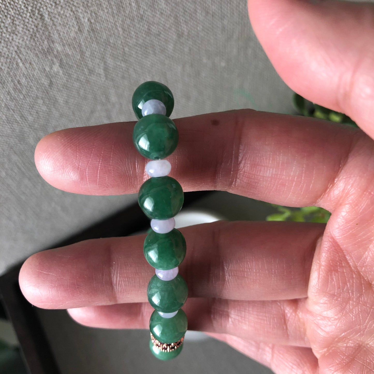 8.8 mm Jadeite Jade Icy Green Flat Bead Bracelet 19pcs.