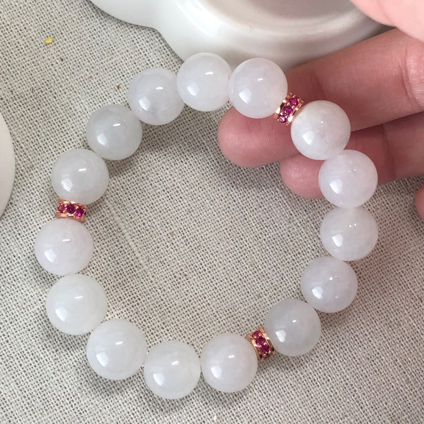 11.3mm Jadeite Jade Icy Bead Bracelet 15pcs.