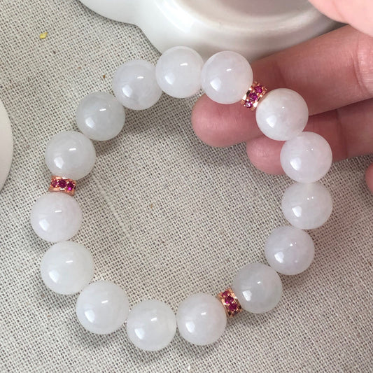 11.3mm Jadeite Jade Icy Bead Bracelet 15pcs.