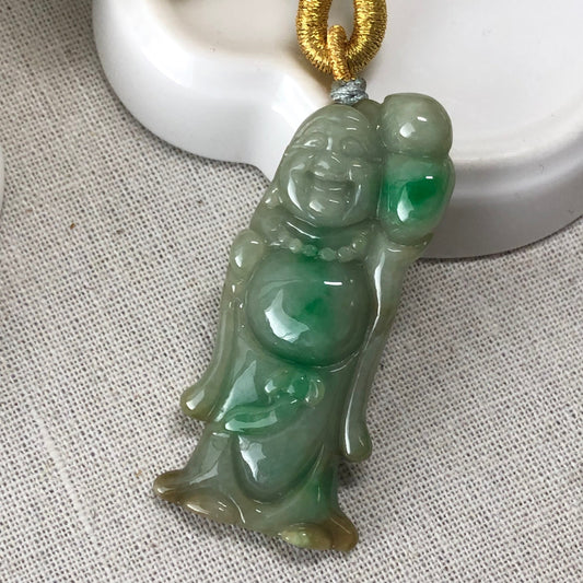 56 mm Jadeite Jade Green Happy Buddha Pendant