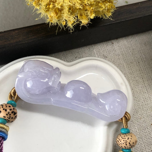 48.4 mm Jadeite Jade Lavender Carved Dragon Rope Tie Bracelet