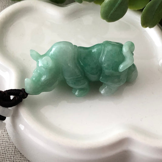 37mm Jadeite Jade Yang Green Rhinoceros Pendant