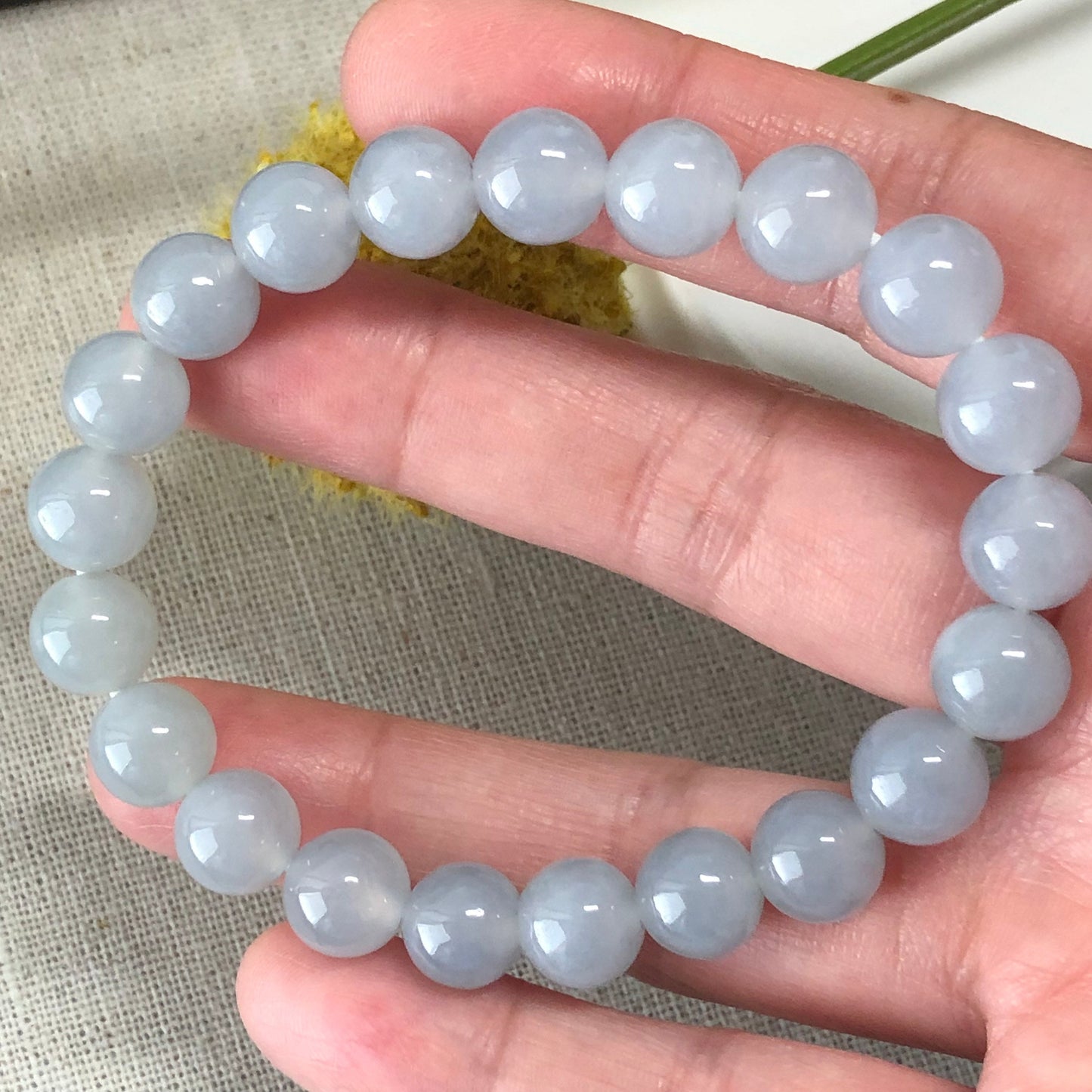 9 mm Jadeite Jade Icy Sky Blue Bead Bracelet 21pcs.
