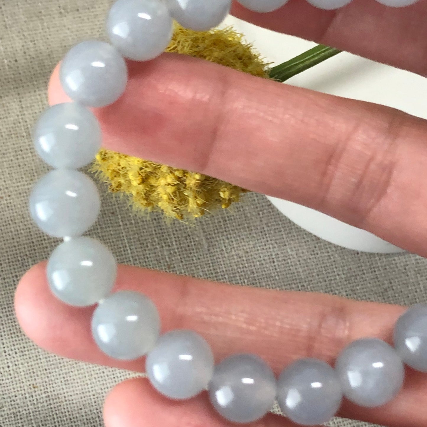 9 mm Jadeite Jade Icy Sky Blue Bead Bracelet 21pcs.