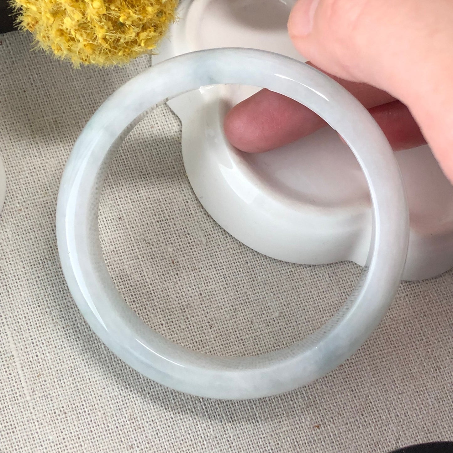 59 mm Jadeite Jade Milky White Tint Blue Bangle