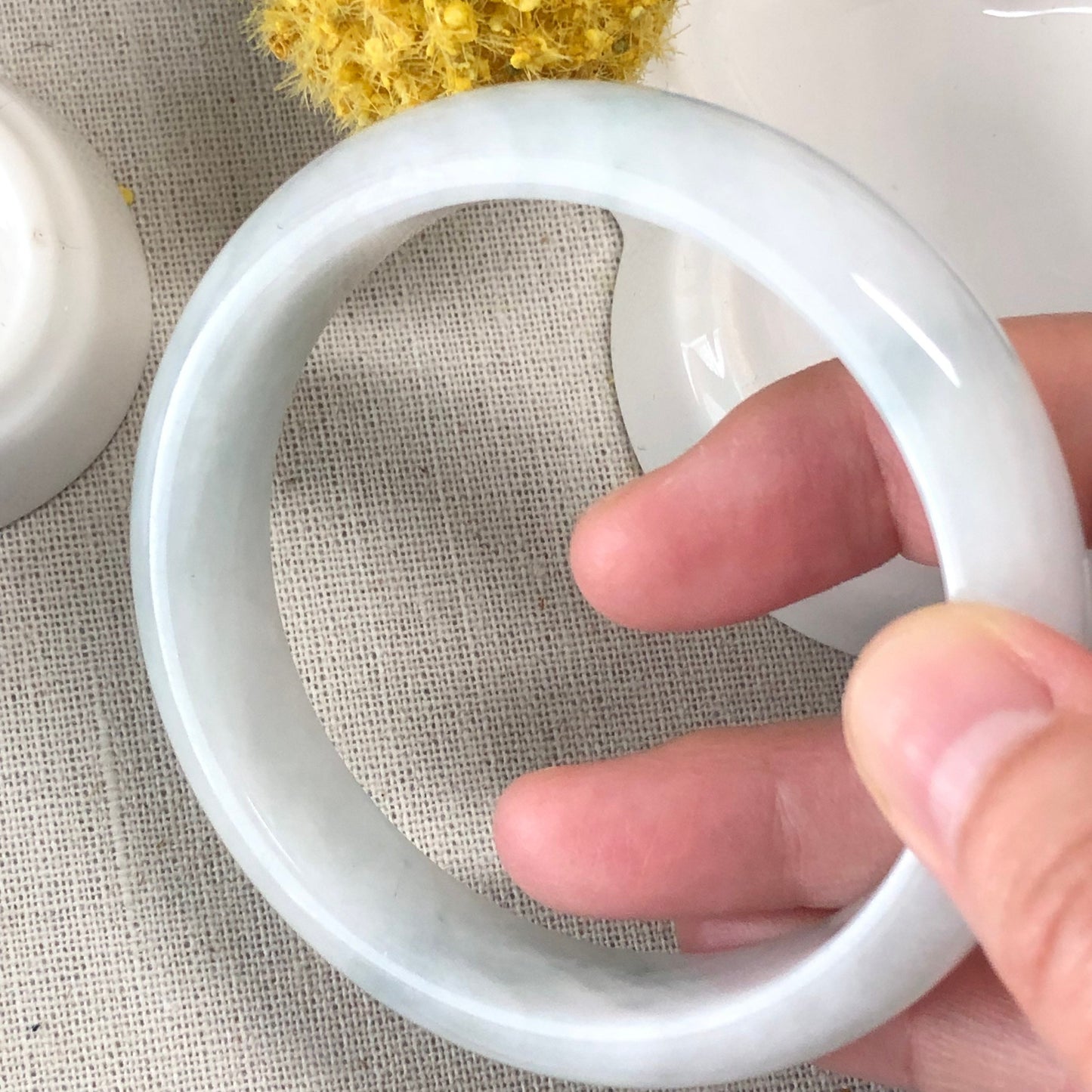 59 mm Jadeite Jade Milky White Tint Blue Bangle