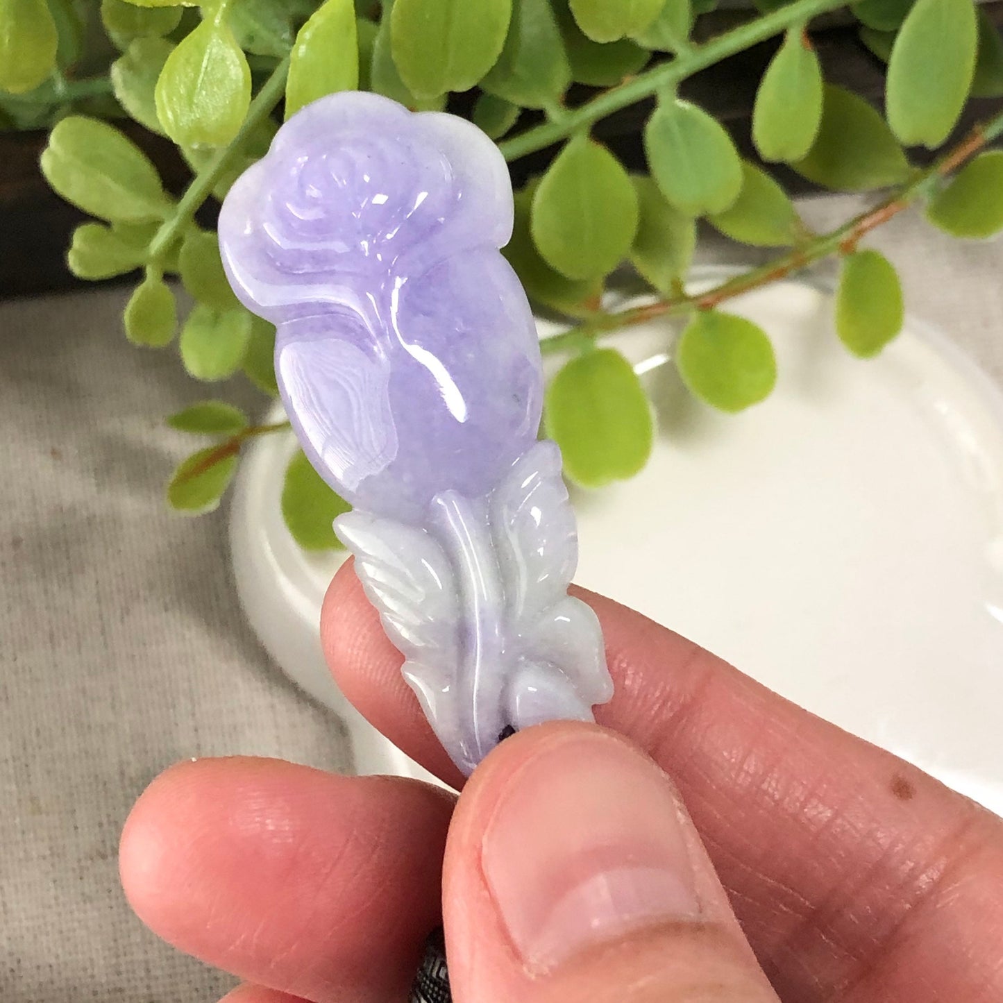 47.2mm Jadeite Jade Lavender Gradient Carved Flower Pendant