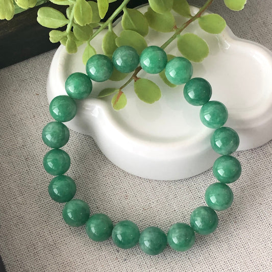 9.9 mm Jadeite Jade Yang Green Round Bead Bracelet 20pcs. RARE