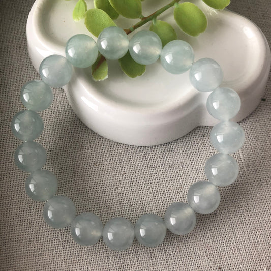 10 mm Jadeite Jade Icy Tint Green Round Bead Bracelet 19pcs. RARE