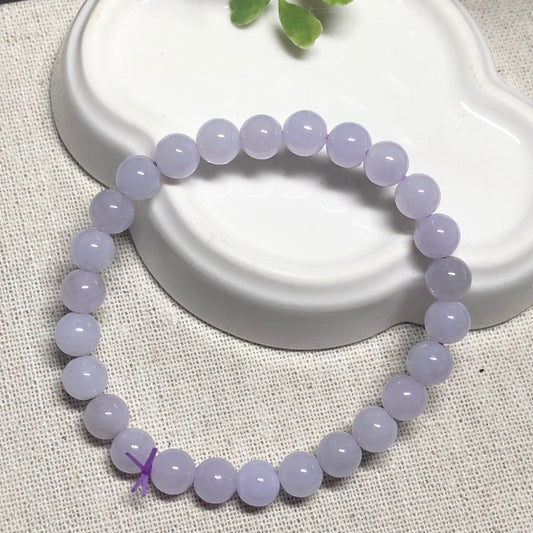 7 mm Jadeite Jade Icy Tint Lavender Round Bead Bracelet 26pcs. RARE