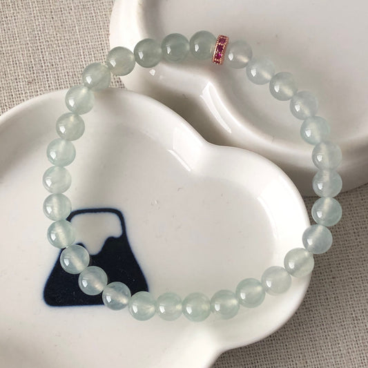 6.2 mm Jadeite Jade Icy Tint Green Round Bead Bracelet 30pcs. RARE