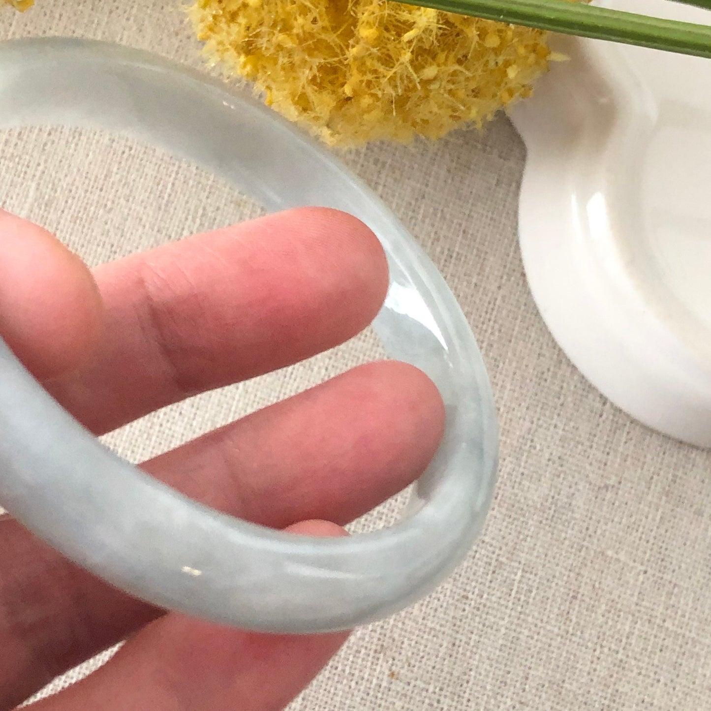 54.4 mm Jadeite Jade Tint Blue floating flowers Bangle